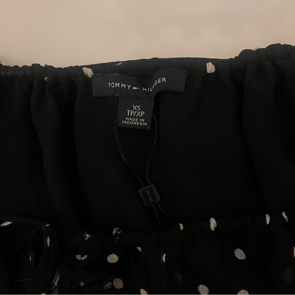 Tommy Hilfiger Sheer Black Blouse w/White Polka Dots, Size XS - Picture 9 of 9